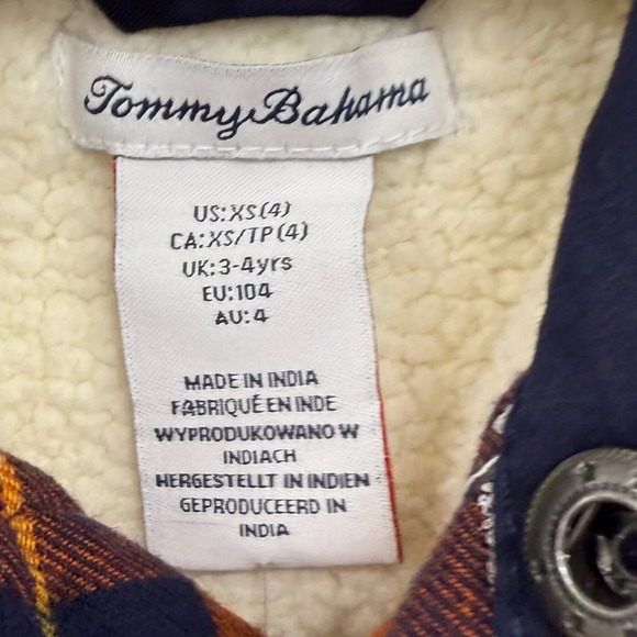 NWT Tommy Bahama Boy’s XS 4 Flannel Shacket Sherpa Lined Orange Blue Shirt NEW - Picture 4 of 7